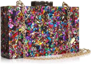 Banquet Dress Bag Multi-Colored Sequin Wallet for Women, Ladies Clutch Bag Elegant Acrylic Evening Bag (Color : Colorful)