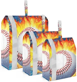 Baseball on Fire Packing Cubes Set of 3, Lightweight Travel Luggage Organizers Foldable Bags for Easy Packing and Organization