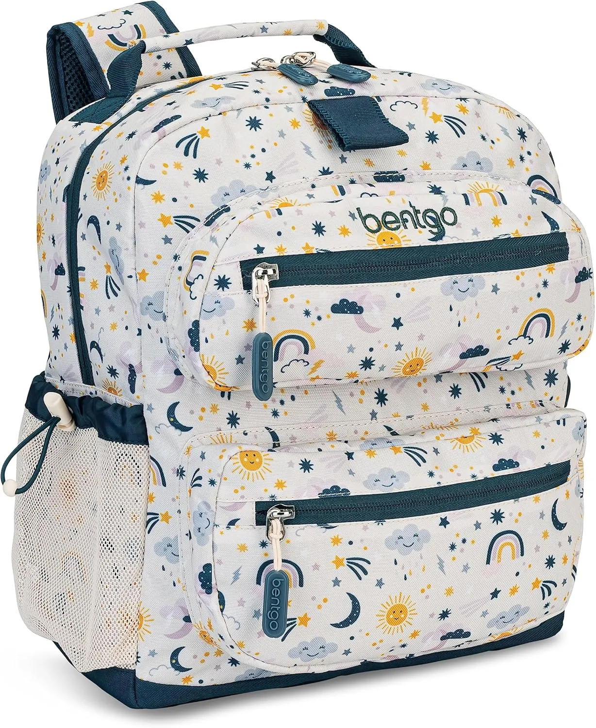 Bentgo Kids Backpack - Lightweight 14 Backpack in Fun Prints for School, Travel, & Daycare, Ideal for Ages 4 , Roomy Interior, Durable & Water-Resistant Fabric, & Loop for Lunch Bag (Friendly Skies)