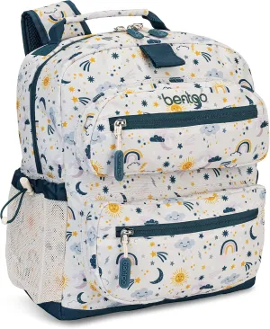 Bentgo Kids Backpack - Lightweight 14 Backpack in Fun Prints for School, Travel, & Daycare, Ideal for Ages 4 , Roomy Interior, Durable & Water-Resistant Fabric, & Loop for Lunch Bag (Friendly Skies)