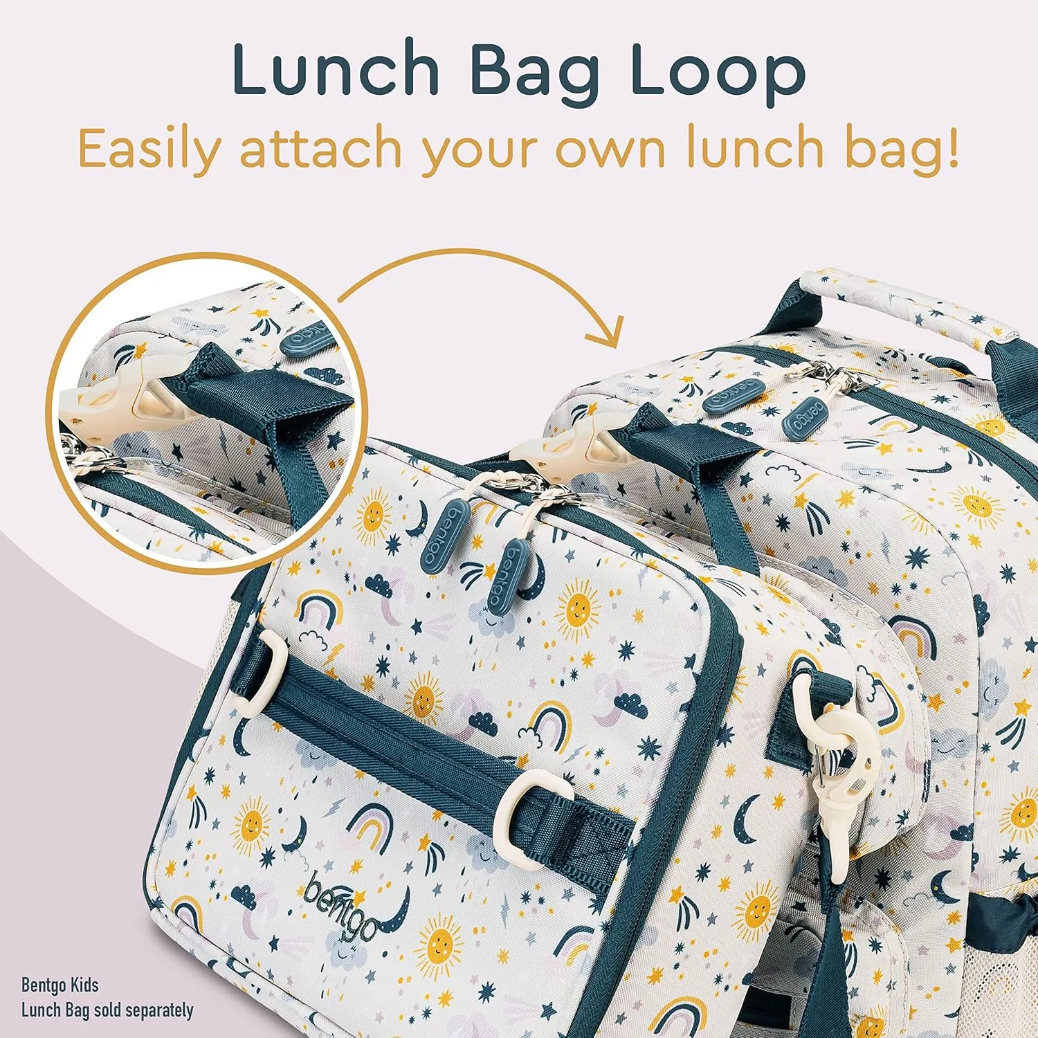 Bentgo Kids Backpack - Lightweight 14 Backpack in Fun Prints for School, Travel, & Daycare, Ideal for Ages 4 , Roomy Interior, Durable & Water-Resistant Fabric, & Loop for Lunch Bag (Friendly Skies)