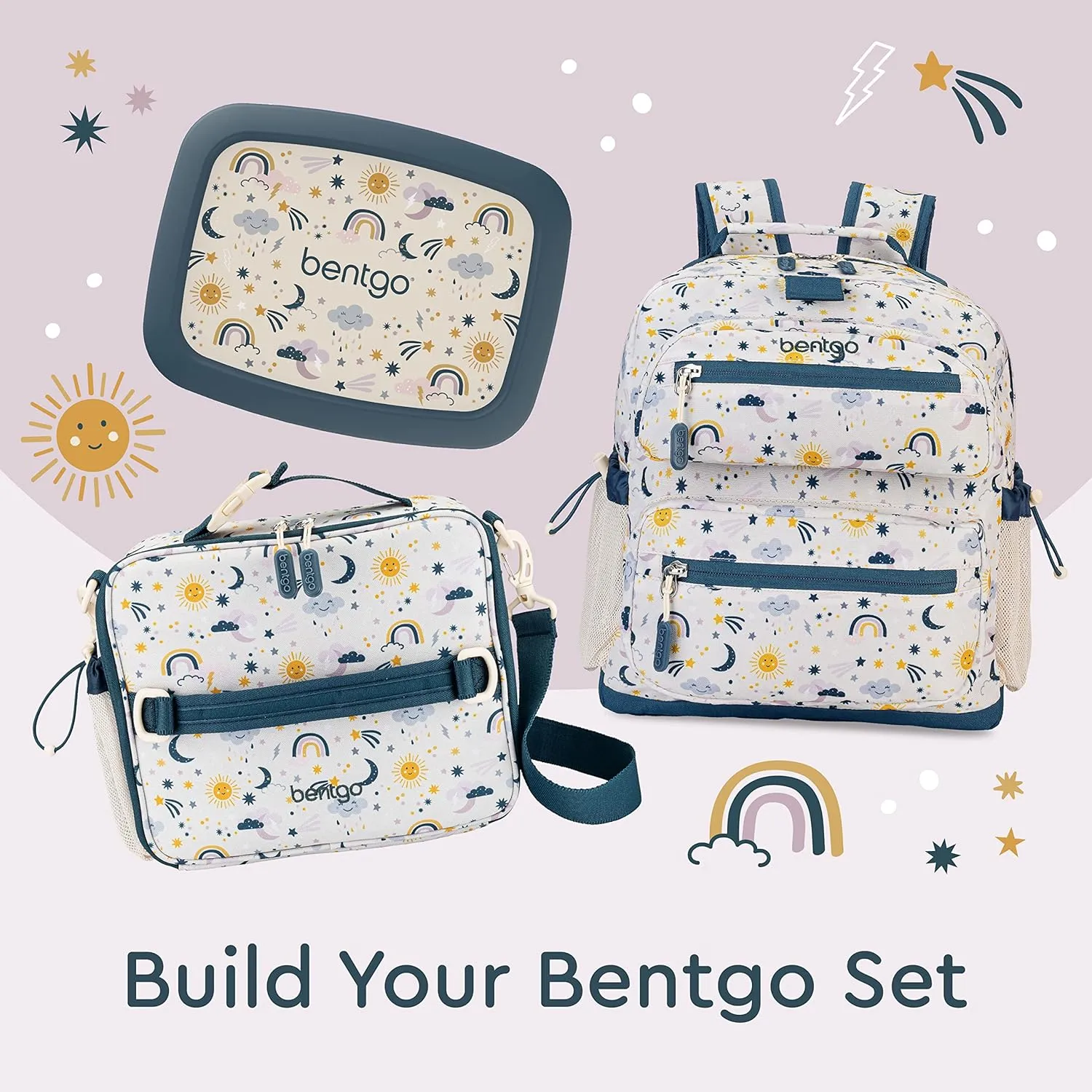 Bentgo Kids Backpack - Lightweight 14 Backpack in Fun Prints for School, Travel, & Daycare, Ideal for Ages 4 , Roomy Interior, Durable & Water-Resistant Fabric, & Loop for Lunch Bag (Friendly Skies)
