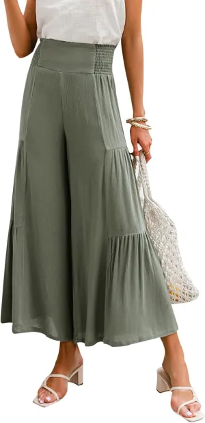 BerryGo Women's Boho Linen Flowy High Waisted Pants Elegant Split Stripe Wide Leg Pants