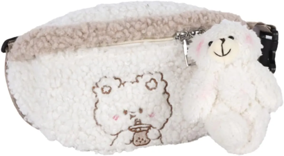 BESTYASH Cartoon Bear Embroidery Bag Plush Waist Bag Bear Pendant Women Girls Fanny Pack Versatile Storage Pouch for All Occasions