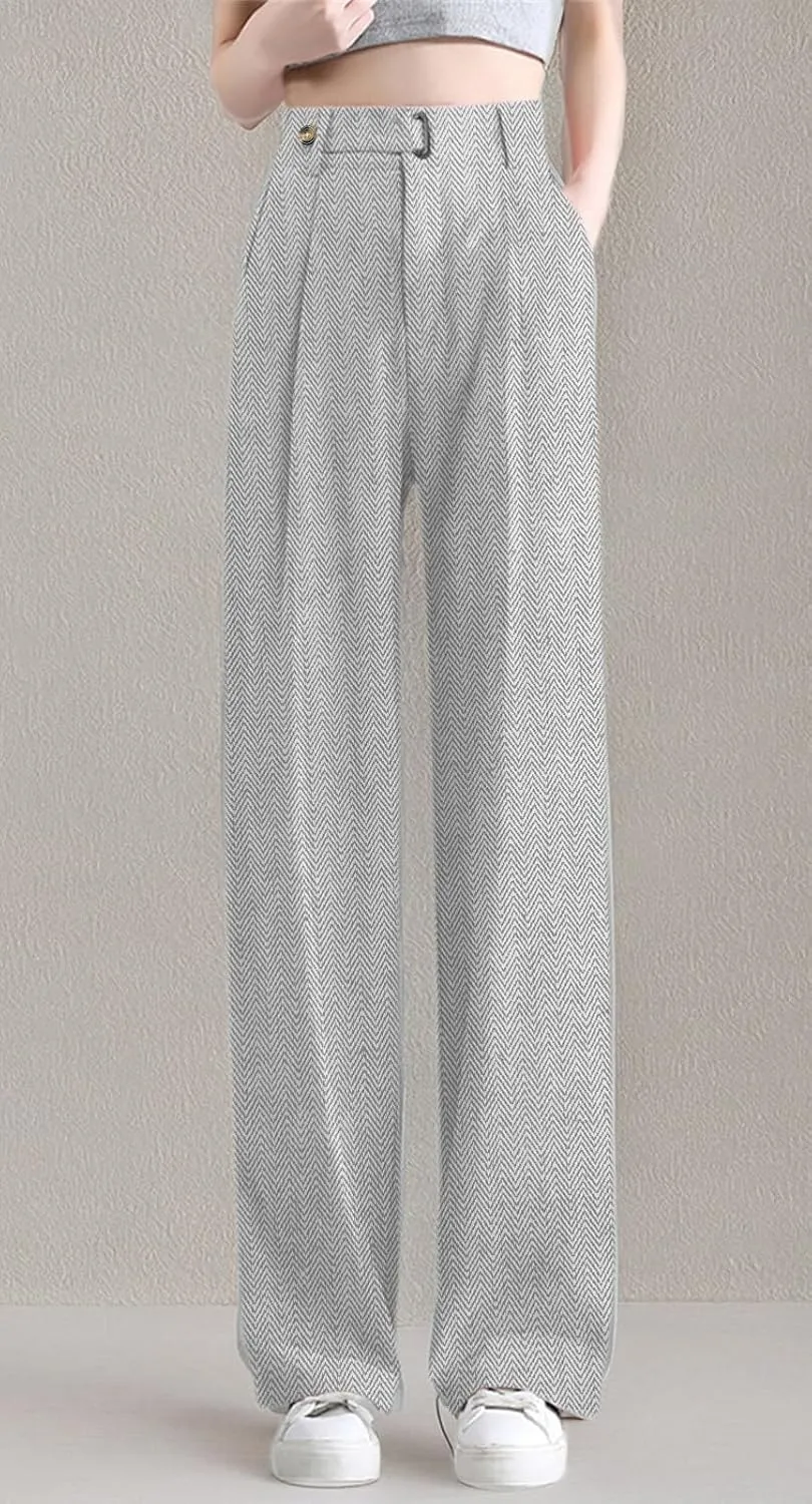 Betusline Womens Winter Wide Leg Dress Pants Work Thermal Warm Trousers, X-Small-XX-Large