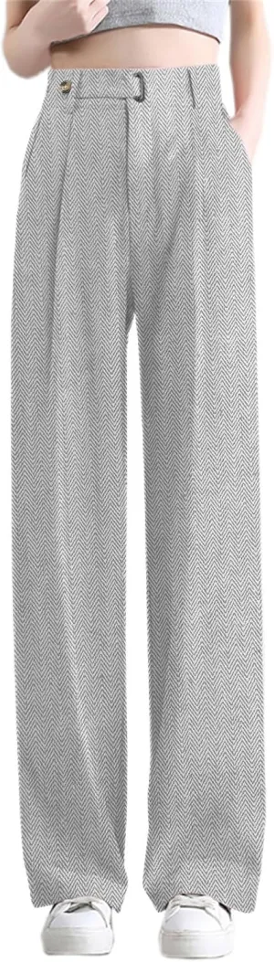 Betusline Womens Winter Wide Leg Dress Pants Work Thermal Warm Trousers, X-Small-XX-Large