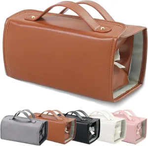 Binozinco Cosmetic Bag - Leather Waterproof Cosmetic Bag, Detachable Compact Toiletry Bag, Player Travel Cosmetic Bag, Basic-Chic Cosmetic Bag (Brown)