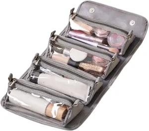 Binozinco Cosmetic Bag - Leather Waterproof Cosmetic Bag, Detachable Compact Toiletry Bag, Player Travel Cosmetic Bag, Basic-Chic Cosmetic Bag (Gray)