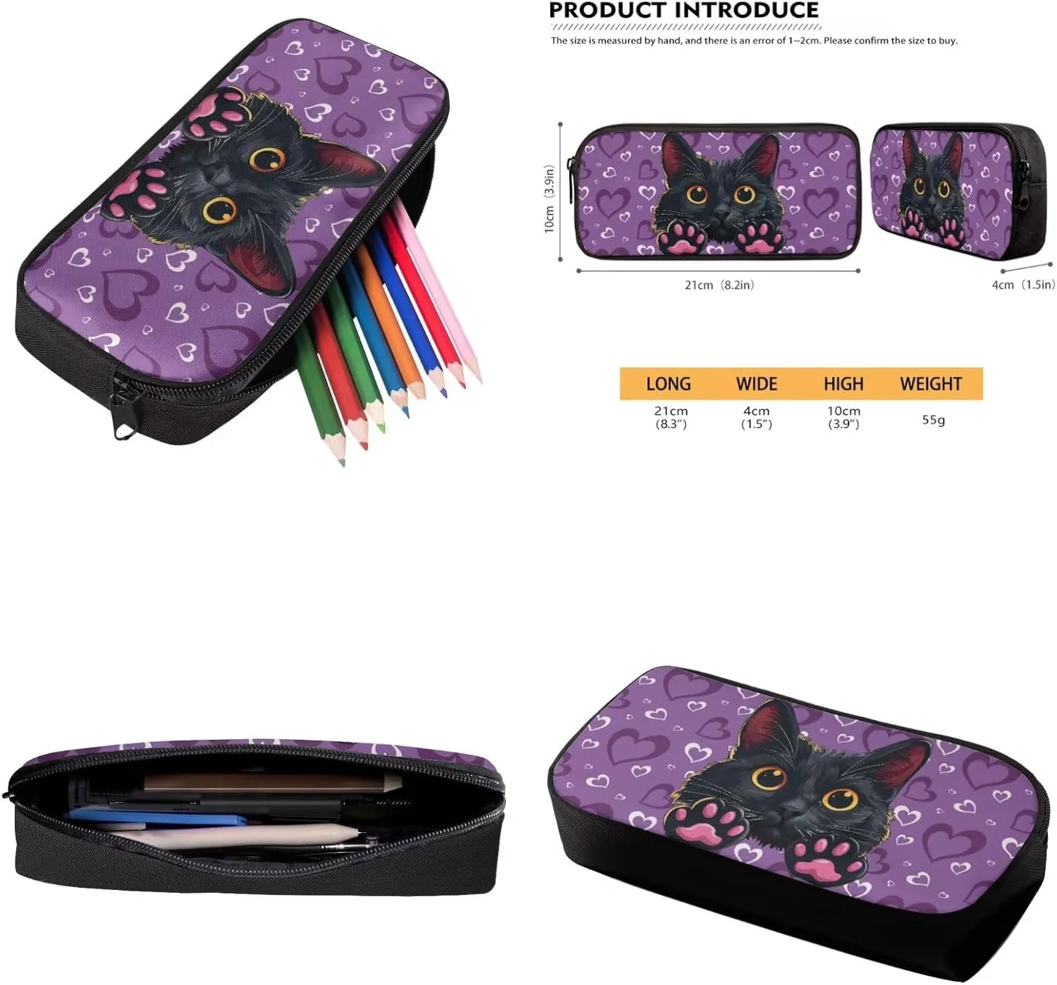 Black Cat Backpack Set for Kids School Bag Insulated Lunch Box Pencil Case Organizer with 3 Piece Bookbag