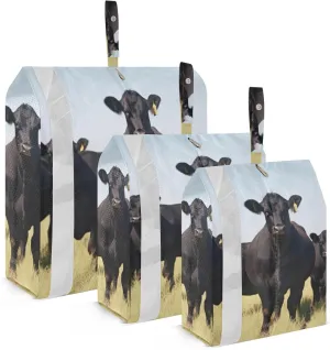 Black Cows Field Packing Cubes Set of 3, Lightweight Travel Luggage Organizers Foldable Bags for Easy Packing and Organization