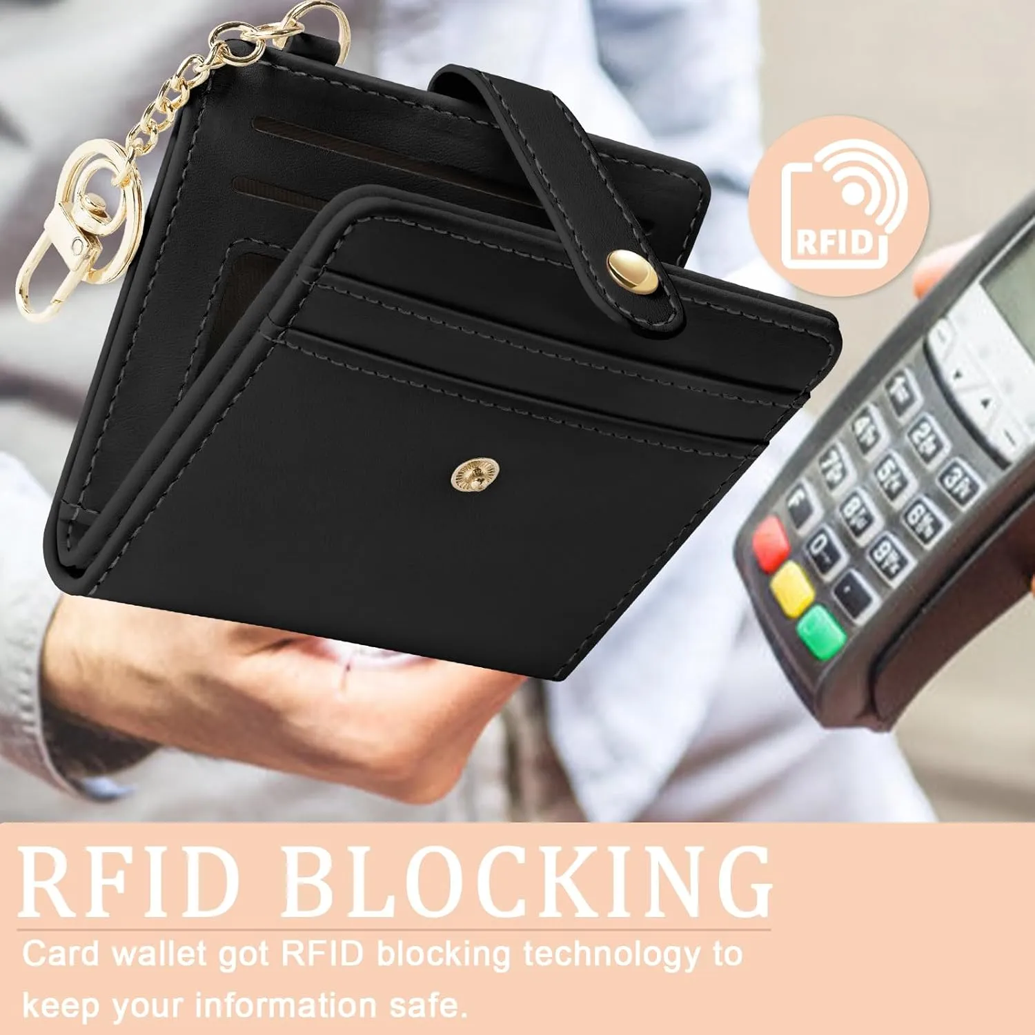 Black Rfid Ladies Wallet, Small Slim Thin Compact Credit Card Women Wallet, PU Leather Bifold Cash Zipper Coin Pocket ID Window for Female