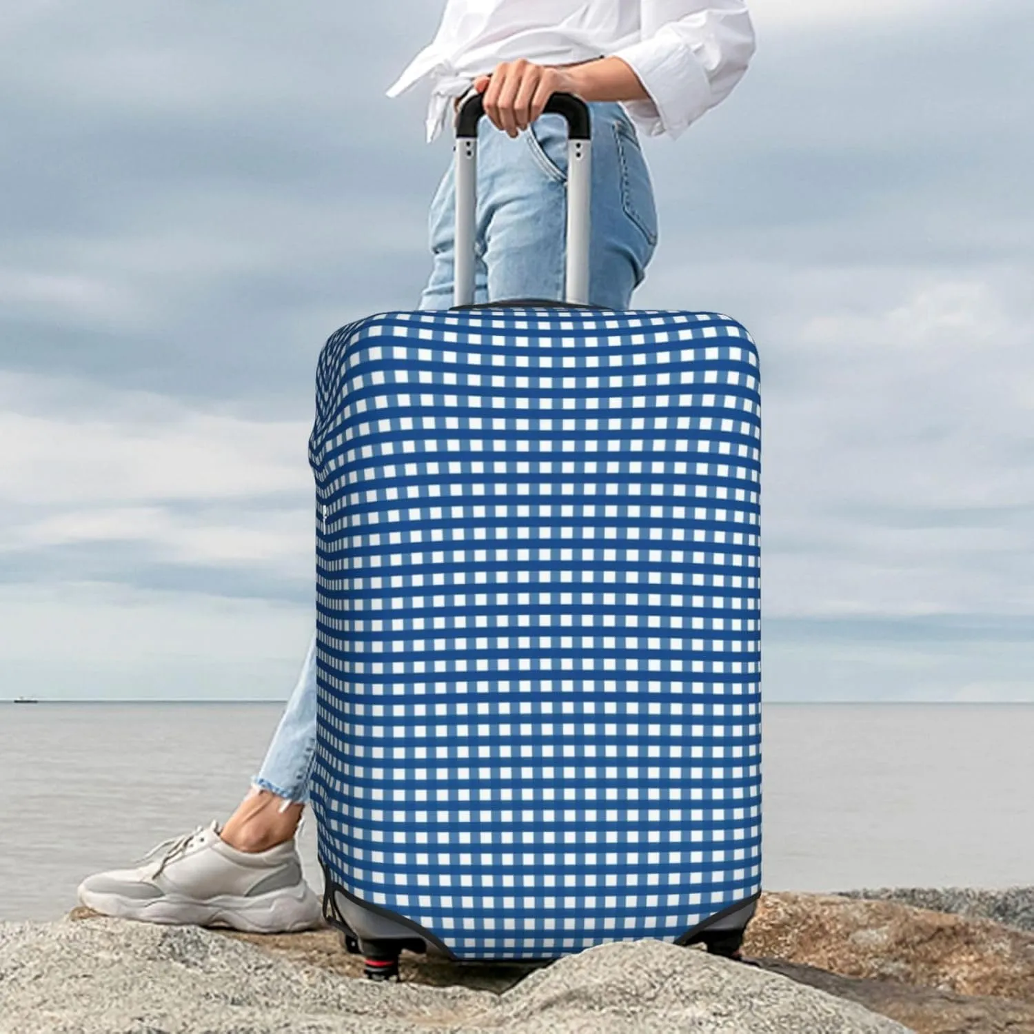 Blue Gingham Luggage Cover,Washable Suitcase Covers Fashion Luggage Covers,Anti-Scratch Suitcase Protector Cover