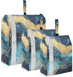 Blue Gold Marble Packing Cubes Set of 3, Lightweight Travel Luggage Organizers Foldable Bags for Easy Packing and Organization