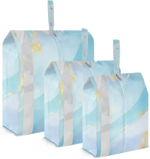 Blue Gold Marble Packing Cubes Set of 3, Lightweight Travel Luggage Organizers Foldable Bags for Easy Packing and Organization