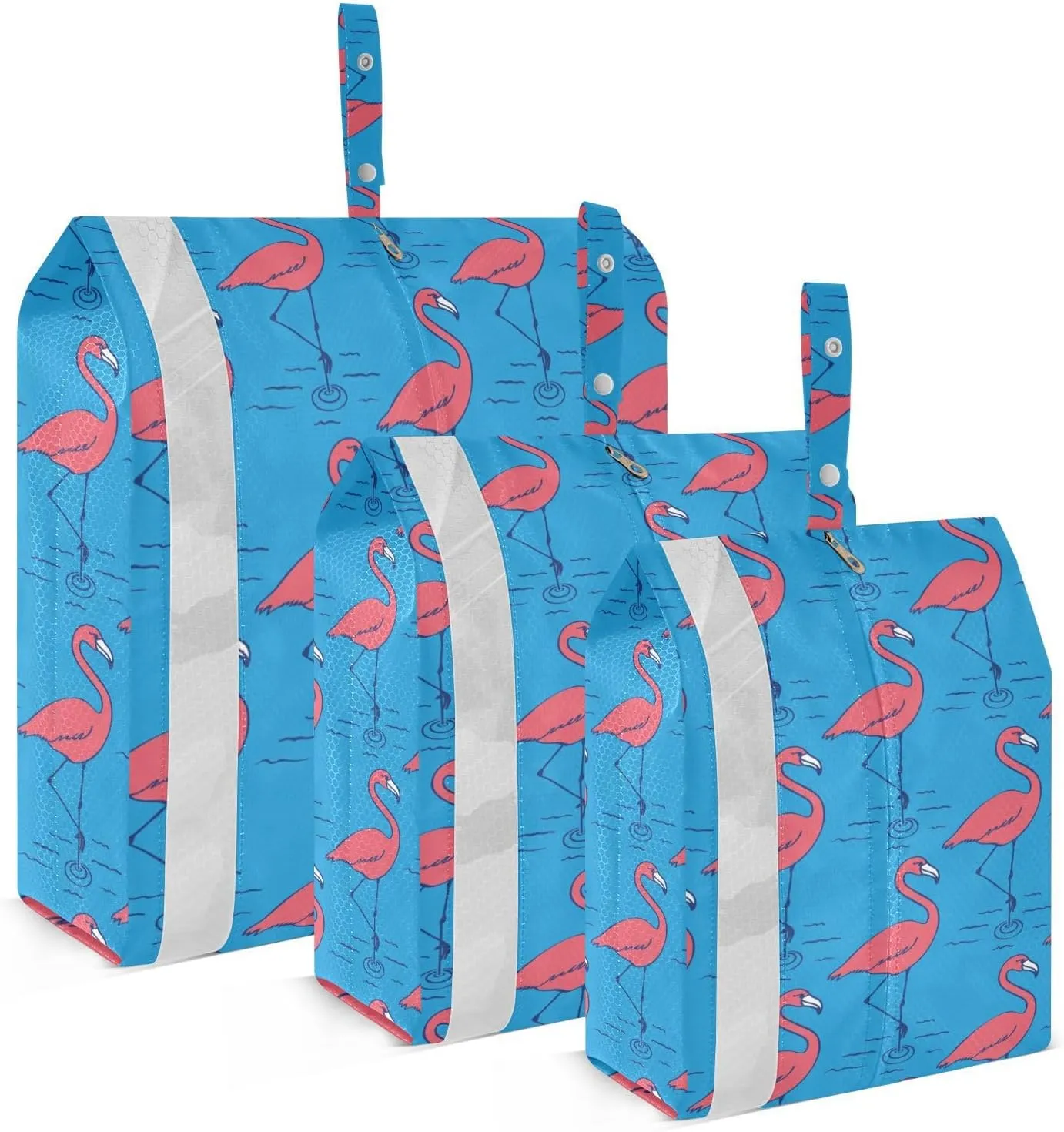 Blue Red Flamingos Packing Cubes Set of 3, Lightweight Travel Luggage Organizers Foldable Bags for Easy Packing and Organization