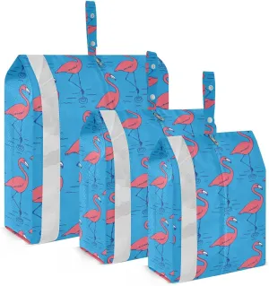 Blue Red Flamingos Packing Cubes Set of 3, Lightweight Travel Luggage Organizers Foldable Bags for Easy Packing and Organization
