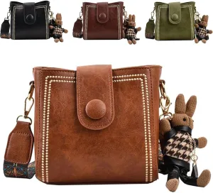 Bootara Bucket Bag, Bootara Women's Vintage Bunny Charm Bucket Bag, Convertible Shoulder Crossbody, Spacious Travel Tote