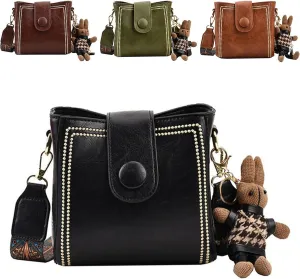 Bootara Bucket Bag, Bootara Women's Vintage Bunny Charm Bucket Bag, Convertible Shoulder Crossbody, Spacious Travel Tote