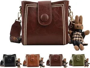 Bootara Bucket Bag, Bootara Women's Vintage Bunny Charm Bucket Bag, Spacious Travel Tote, with Cute Rabbit Pendant