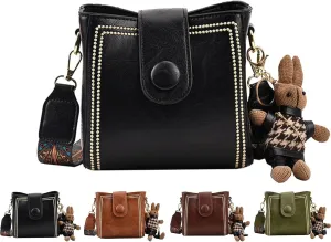 Bootara Bucket Bag, Bootara Women's Vintage Bunny Charm Bucket Bag, Spacious Travel Tote, with Cute Rabbit Pendant
