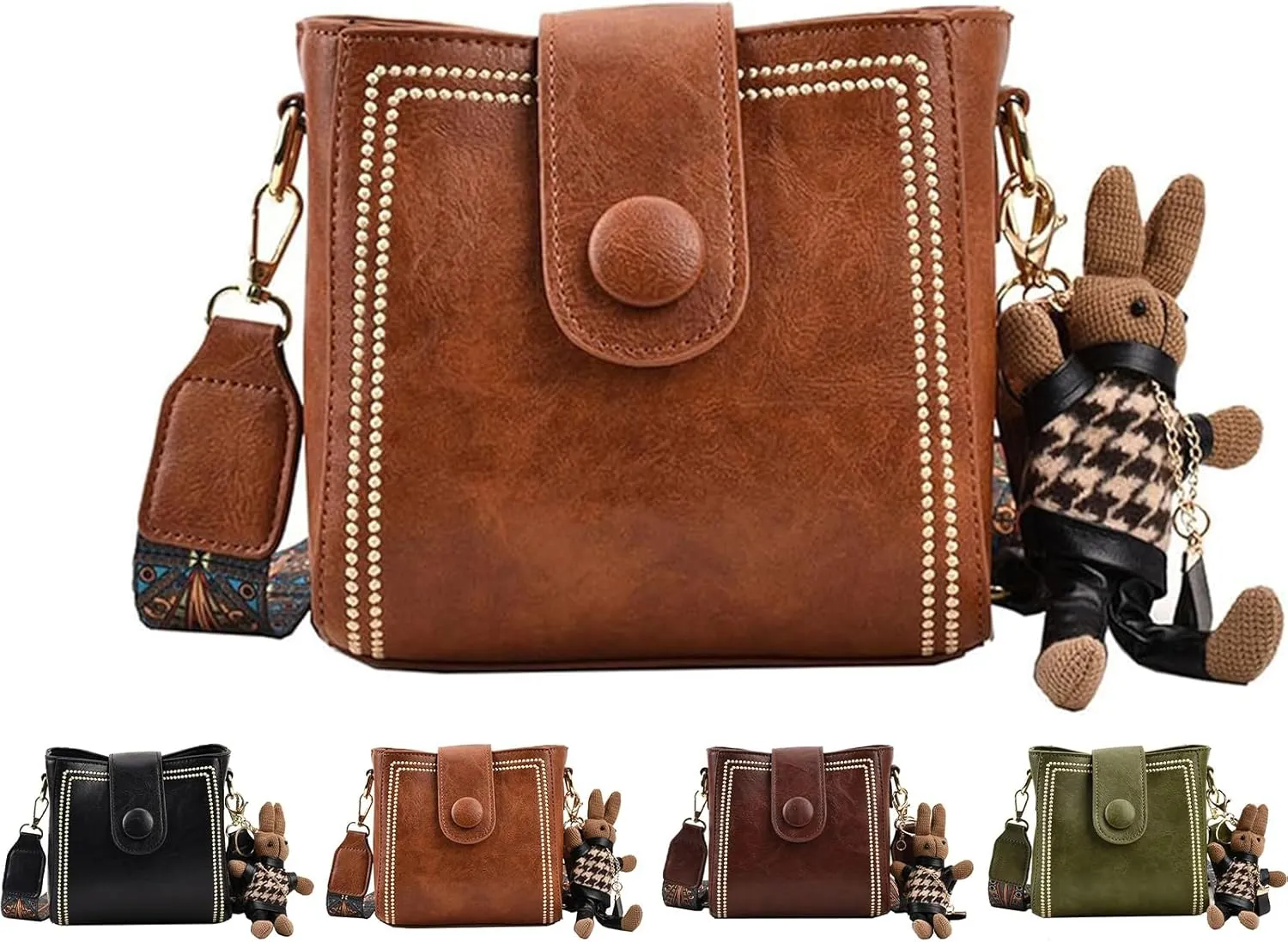 Bootara Bucket Bag, Bootara Women's Vintage Bunny Charm Bucket Bag, Spacious Travel Tote, with Cute Rabbit Pendant