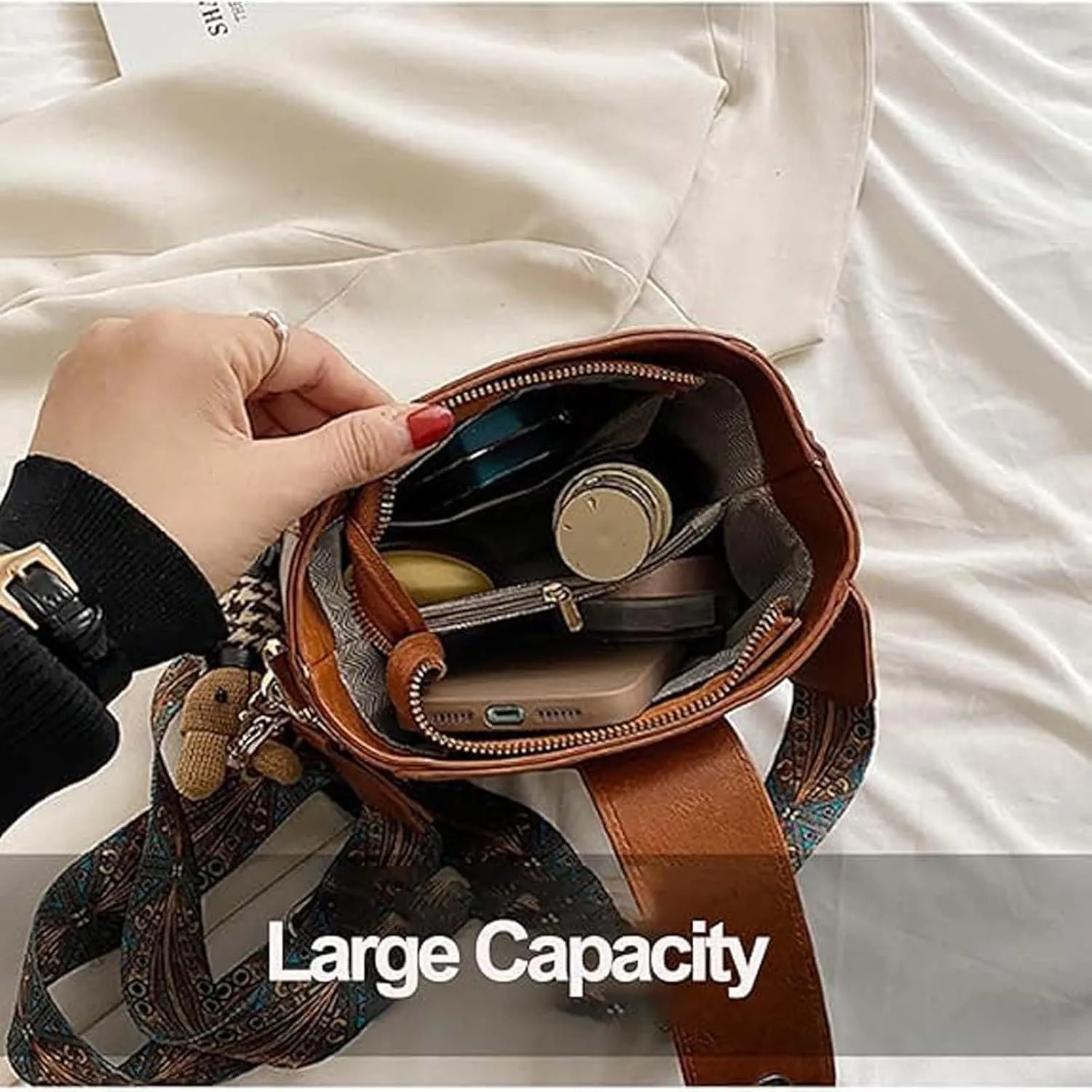Bootara Bucket Bag, Spacious Travel Tote with Adjustable Wider Shoulder Strap Convertible Shoulder/Crossbody