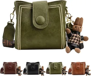 Bootara Bucket Bag, Vintage Crossbody Bag with Adjustable Wider Shoulder Strap, Spacious Travel Tote with Cute Rabbit Pendant