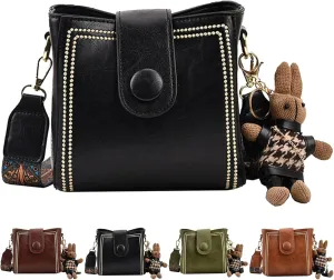 Bootara Bucket Bag, Vintage Crossbody Bag with Adjustable Wider Shoulder Strap, Spacious Travel Tote with Cute Rabbit Pendant