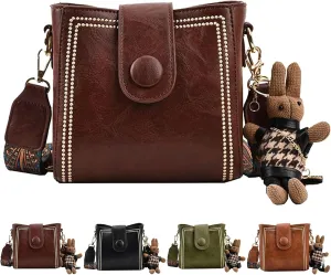 Bootara Bucket Bag, Vintage Crossbody Bag with Adjustable Wider Shoulder Strap, Spacious Travel Tote with Cute Rabbit Pendant