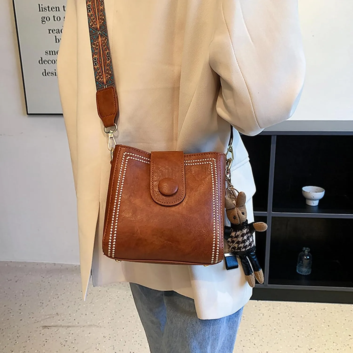 Bootara Bucket Bag, Vintage Crossbody Bag With Adjustable Wider Shoulder Strap, Spacious Travel Tote