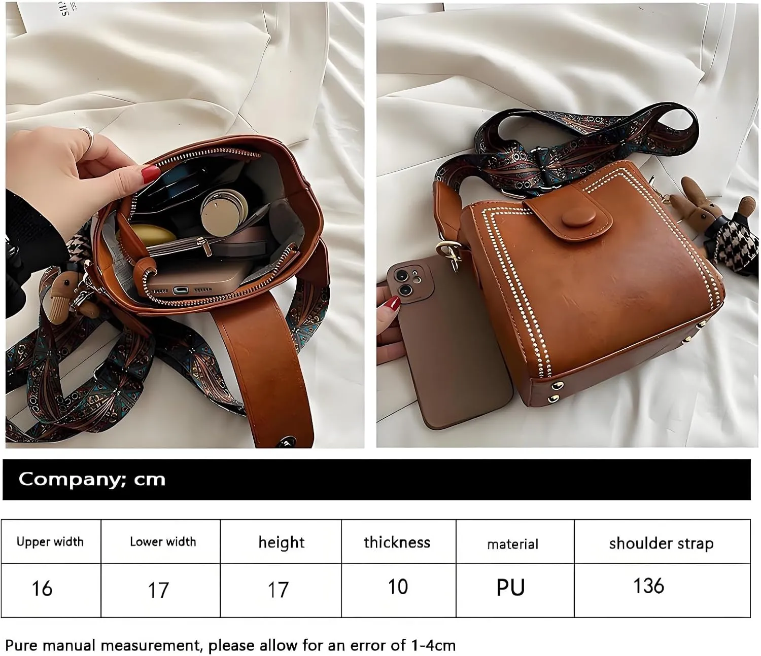 Bootara Bucket Bag, Vintage Crossbody Bag With Adjustable Wider Shoulder Strap, Spacious Travel Tote