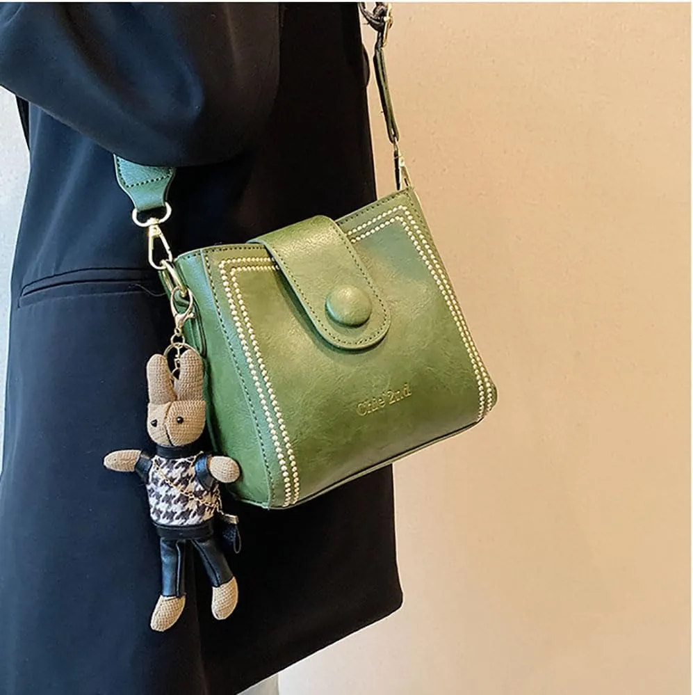 Bootara Bucket Bag, Women's Vintage Bunny Charm Bucket Bag  Convertible Shoulder Crossbody, Spacious Travel Tote