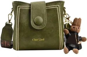 Bootara Bucket Bag, Women's Vintage Bunny Charm Bucket Bag, Convertible Shoulder Crossbody, Spacious Travel Tote
