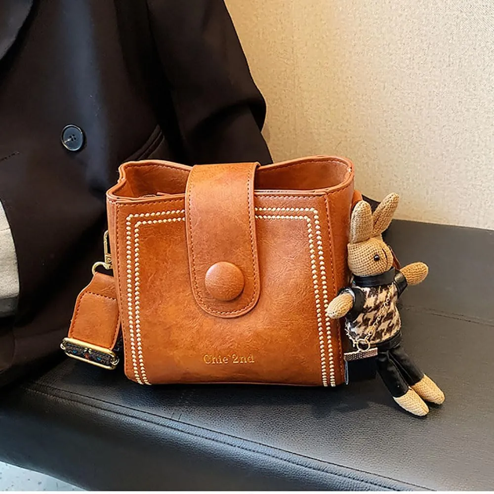 Bootara Bucket Bag, Women's Vintage Bunny Charm Bucket Bag  Convertible Shoulder Crossbody, Spacious Travel Tote