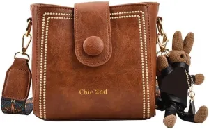 Bootara Bucket Bag, Women's Vintage Bunny Charm Bucket Bag, Convertible Shoulder Crossbody, Spacious Travel Tote