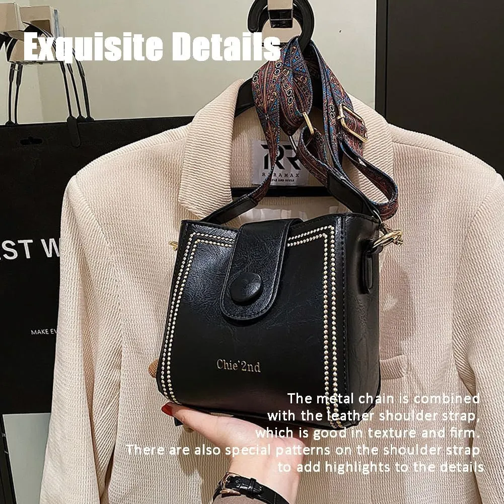 Bootara Bucket Bag, Women's Vintage Bunny Charm Bucket Bag, Convertible Shoulder Crossbody, Spacious Travel Tote