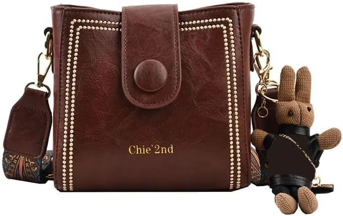 Bootara Bucket Bag, Women's Vintage Bunny Charm Bucket Bag, Convertible Shoulder Crossbody, Spacious Travel Tote