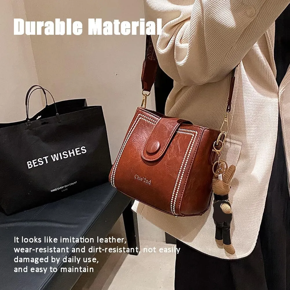 Bootara Bucket Bag, Women's Vintage Bunny Charm Bucket Bag, Convertible Shoulder Crossbody, Spacious Travel Tote