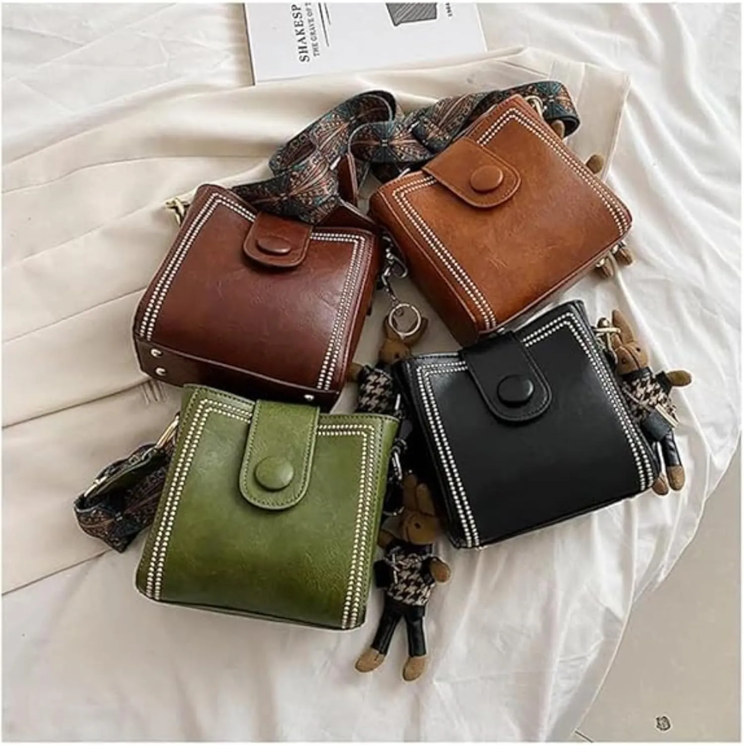 Bootara Bucket Bag, Women's Vintage Bunny Charm Bucket Bag, With Adjustable Wider Shoulder Strap, Spacious Travel Tote