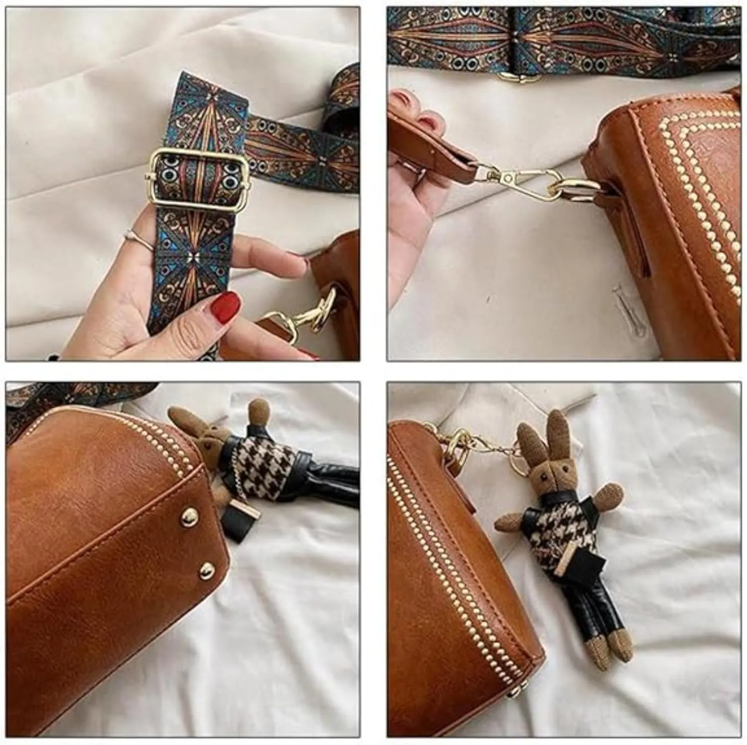 Bootara Bucket Bag, Women's Vintage Bunny Charm Bucket Bag, With Adjustable Wider Shoulder Strap, Spacious Travel Tote