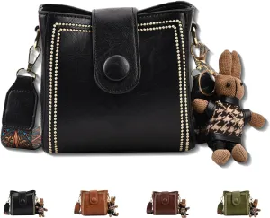 Bootara Bucket Bag, Women's Vintage Bunny Charm Convertible Shoulder Crossbody, Spacious Travel Tote