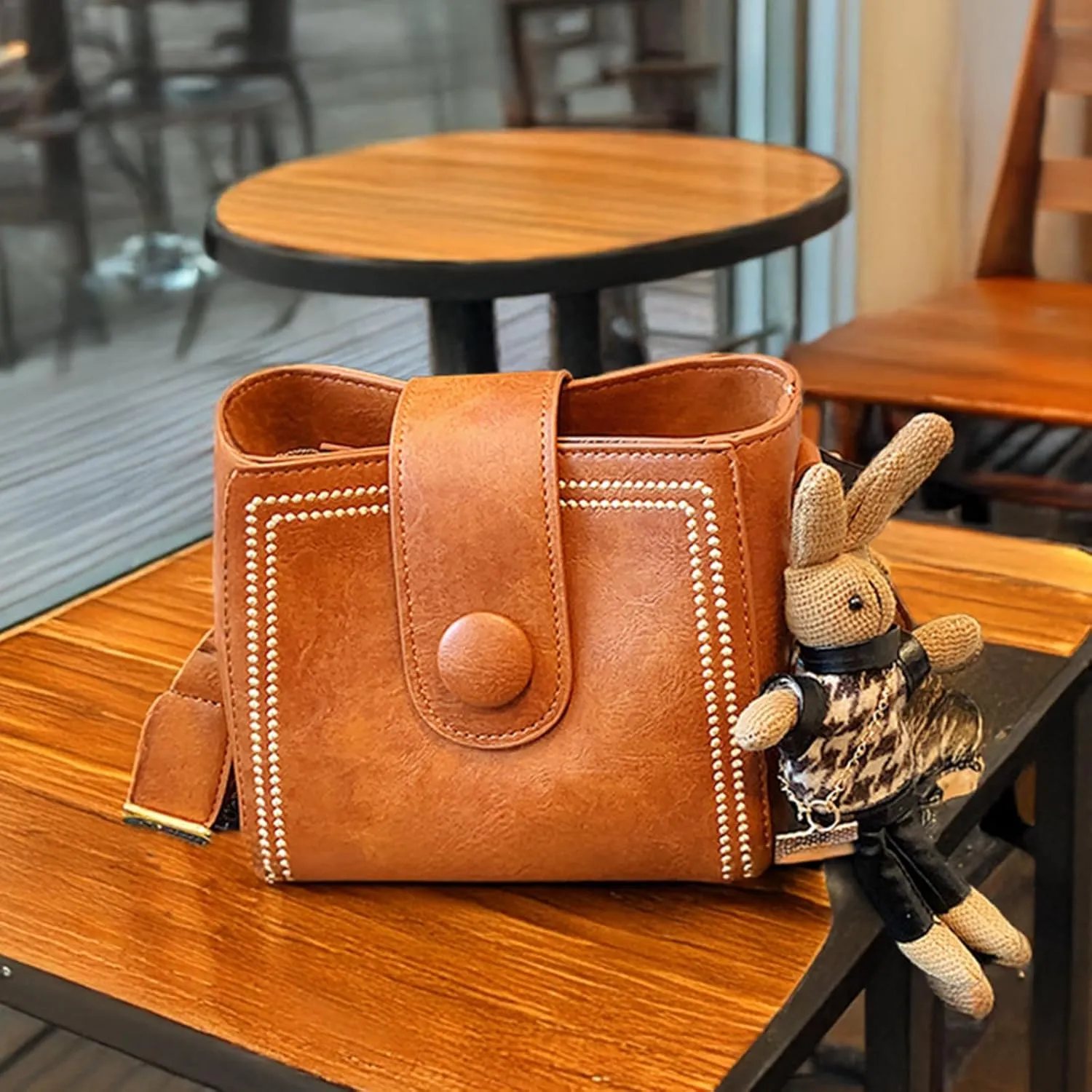 Bootara Bucket BagWomen's Vintage Convertible Shoulder Crossbody Bag with Bunny Charm,Spacious Retro Travel Tot