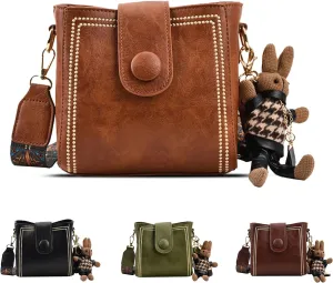 Bootara Bucket BagWomen's Vintage Convertible Shoulder Crossbody Bag with Bunny Charm,Spacious Retro Travel Tot