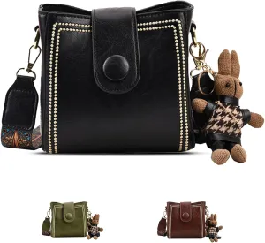 Bootara Bucket BagWomen's Vintage Convertible Shoulder Crossbody Bag with Bunny Charm,Spacious Retro Travel Tot