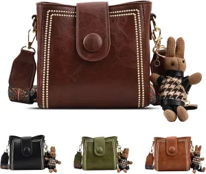 Bootara Bucket BagWomen's Vintage Convertible Shoulder Crossbody Bag with Bunny Charm,Spacious Retro Travel Tot
