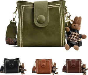 Bootara Bucket BagWomen's Vintage Convertible Shoulder Crossbody Bag with Bunny Charm,Spacious Retro Travel Tot