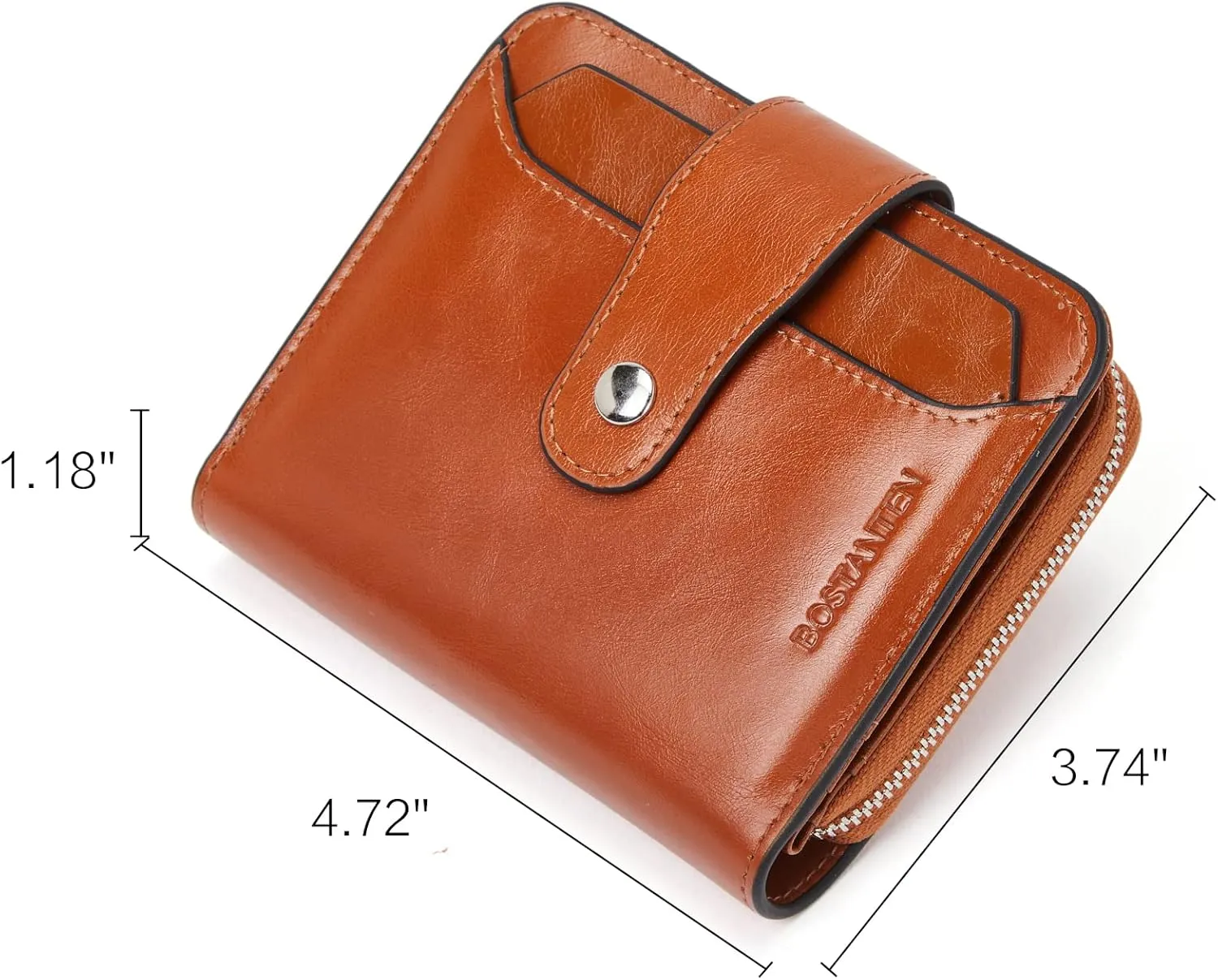 BOSTANTEN Leather Wallets for Women RFID Blocking Zipper Pocket Small Bifold Wallet Card Case Brown