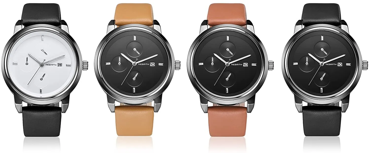 Bosymart Men's Quartz Analog Leather Strap Watch with Date Feature