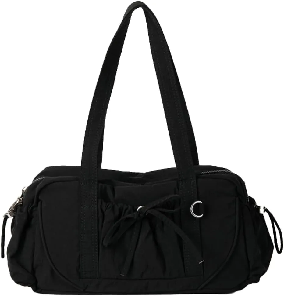 Bow-Tie Sling Bags for Women Lightweight Top-Handle Bags with Drawstring Patch Pocket Soft Vegan Leather Handbags