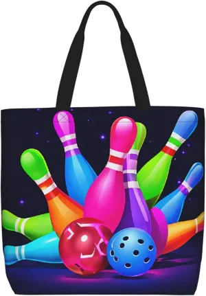 (Bowling Balls) Lightweight Portable Tote Bags Reusable Shoulder Bags For Men Women Shopping Travel Work Daily Use